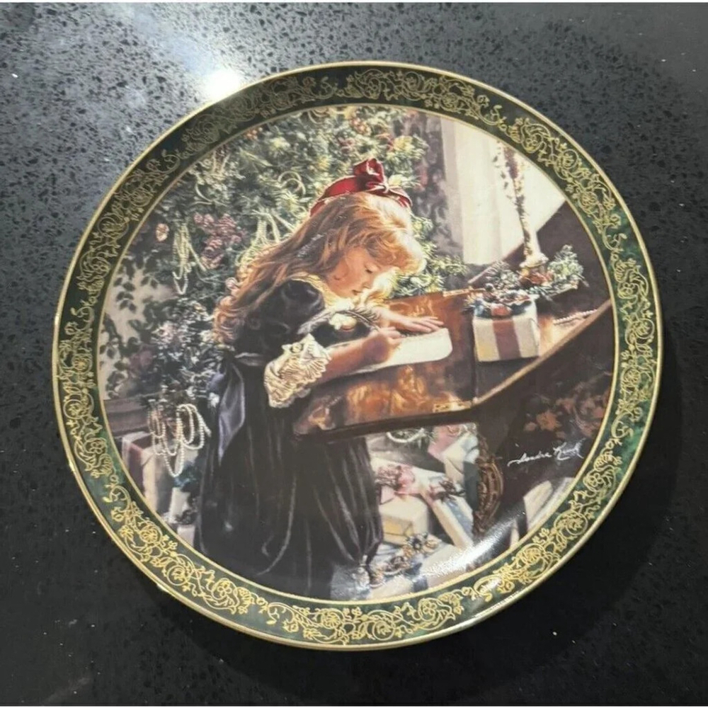 Victorian Christmas Collection DEAR SANTA Plate Sandra Kuck With Tag Girl Tree